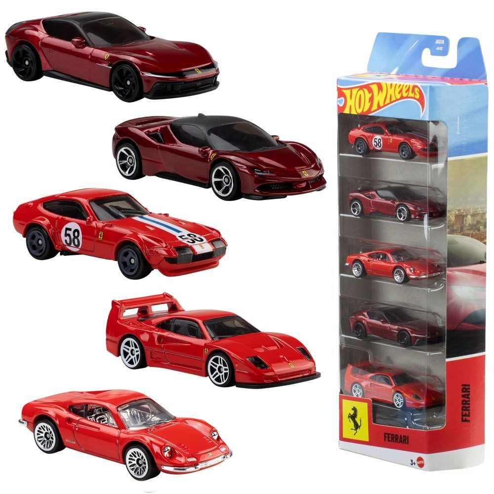 Blister 5 vehiculos Ferrari Hot Wheels Frikytopia