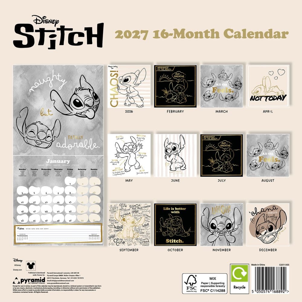 Stitch Calendario Life is Better with Stitch 2027 30 x 30 cm