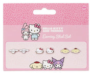 Sanrio Juego de Pendientes de Botón Hello Kitty, Cinnamon Roll y Pompompurin