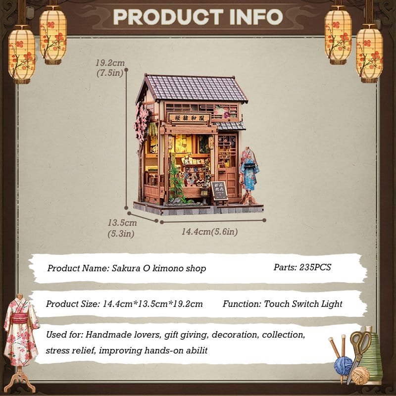 Maqueta Model Kit Miniature House Sakura O Kimono Shop 19 x 14 cm