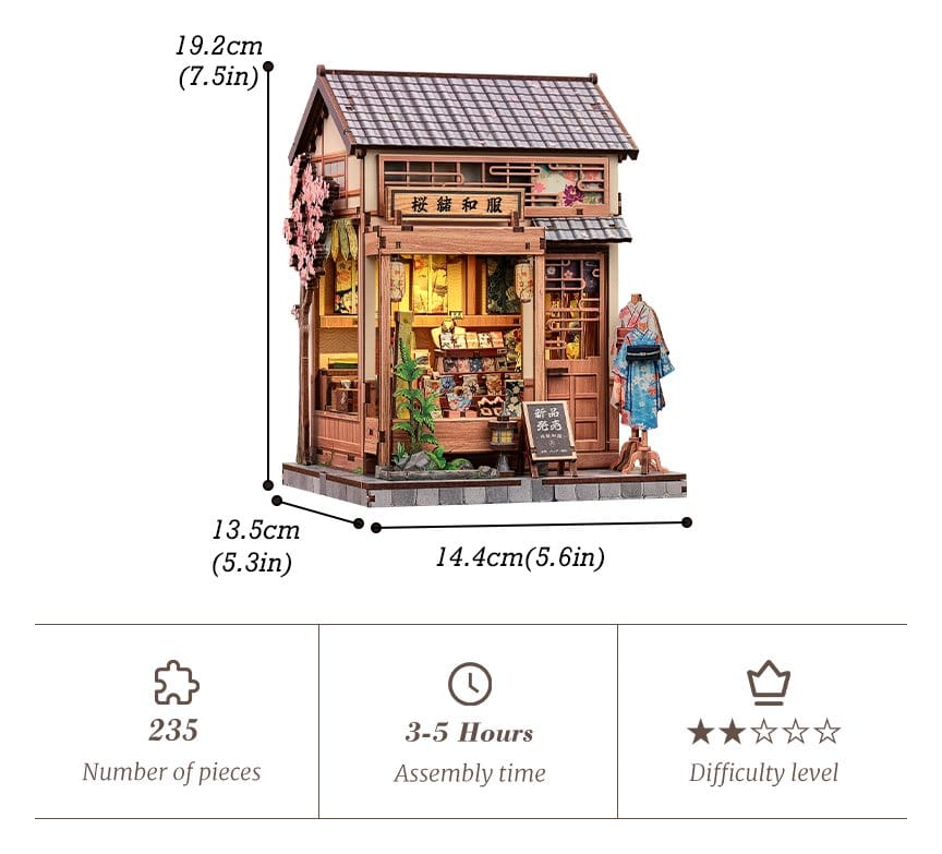 Maqueta Model Kit Miniature House Sakura O Kimono Shop 19 x 14 cm