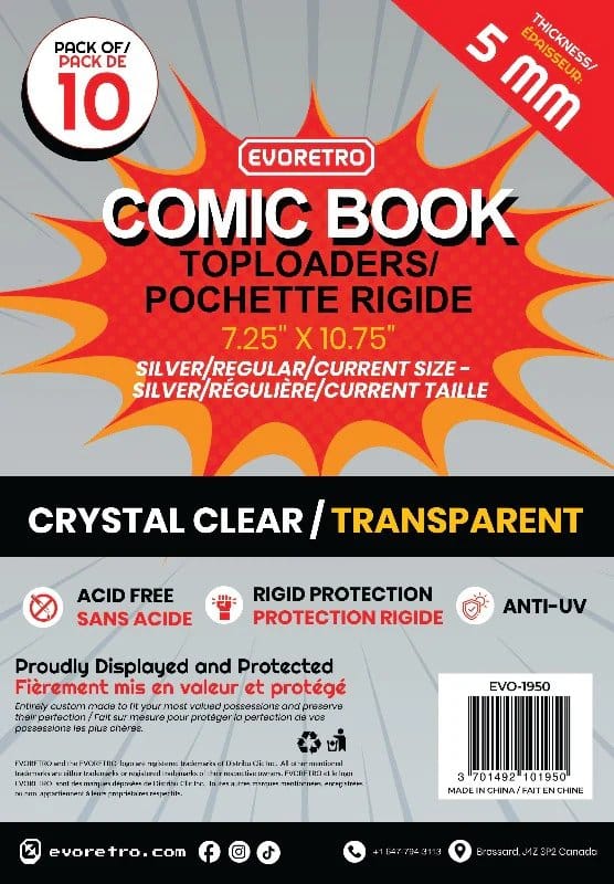 Evoretro Toploader para Comics Paquete de 10 Silver Frikytopia