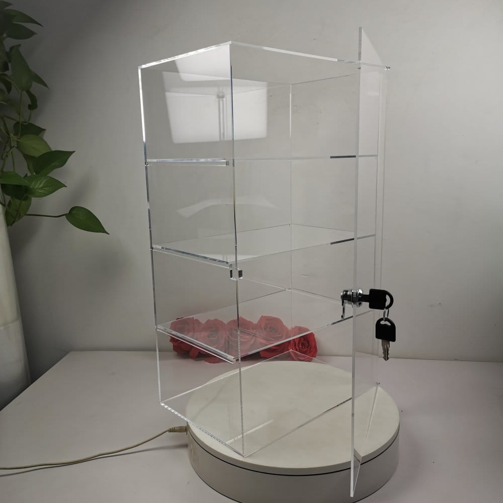 Evoretro Vitrina de mostrador de 4 niveles de acrílico con cerradura