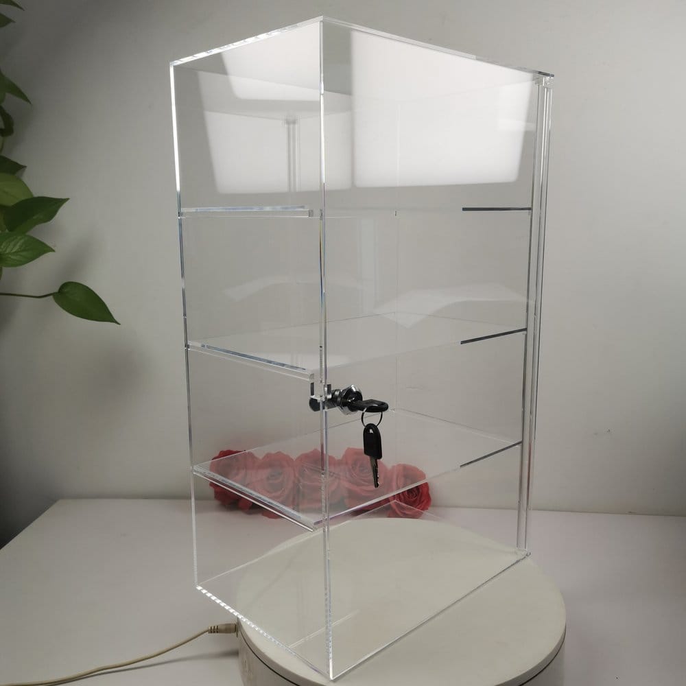 Evoretro Vitrina de mostrador de 4 niveles de acrílico con cerradura