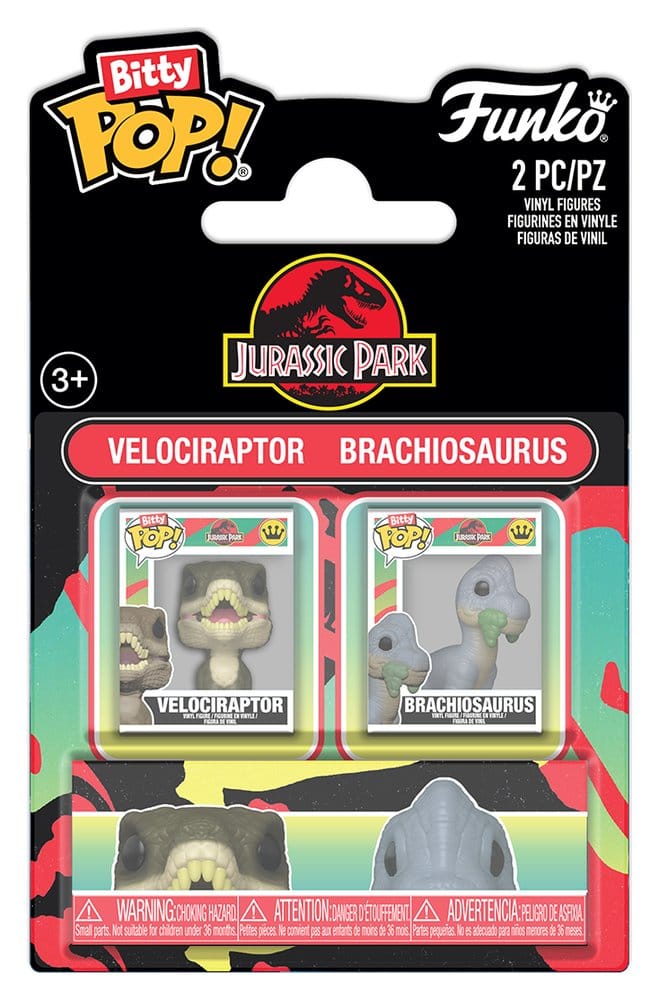 Jurassic Park Pack de 2 Figuras Bitty POP! Vinyl Velociraptor & Brachiosaurus 2 cm