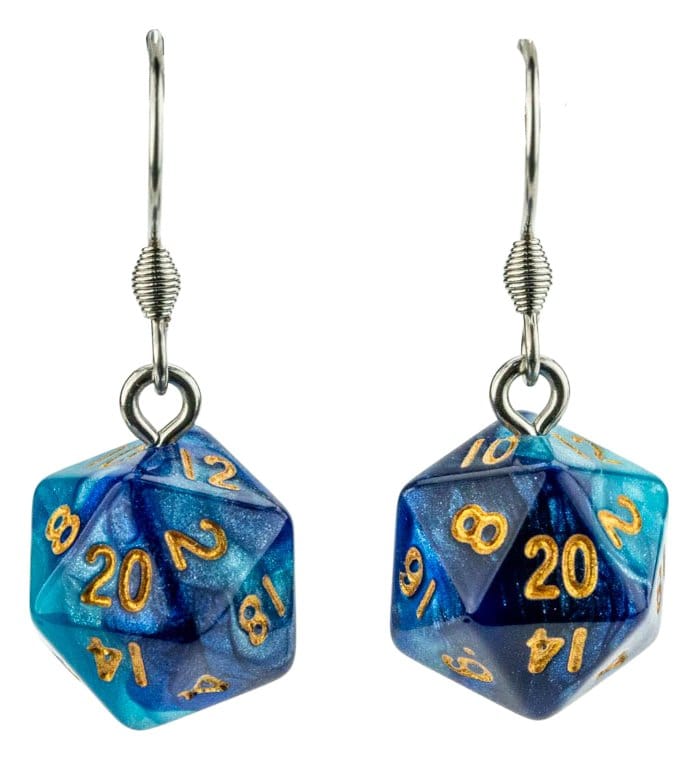 Lair Wear Pendientes de Dado D20 Blue & Light Blue con Gold Frikytopia
