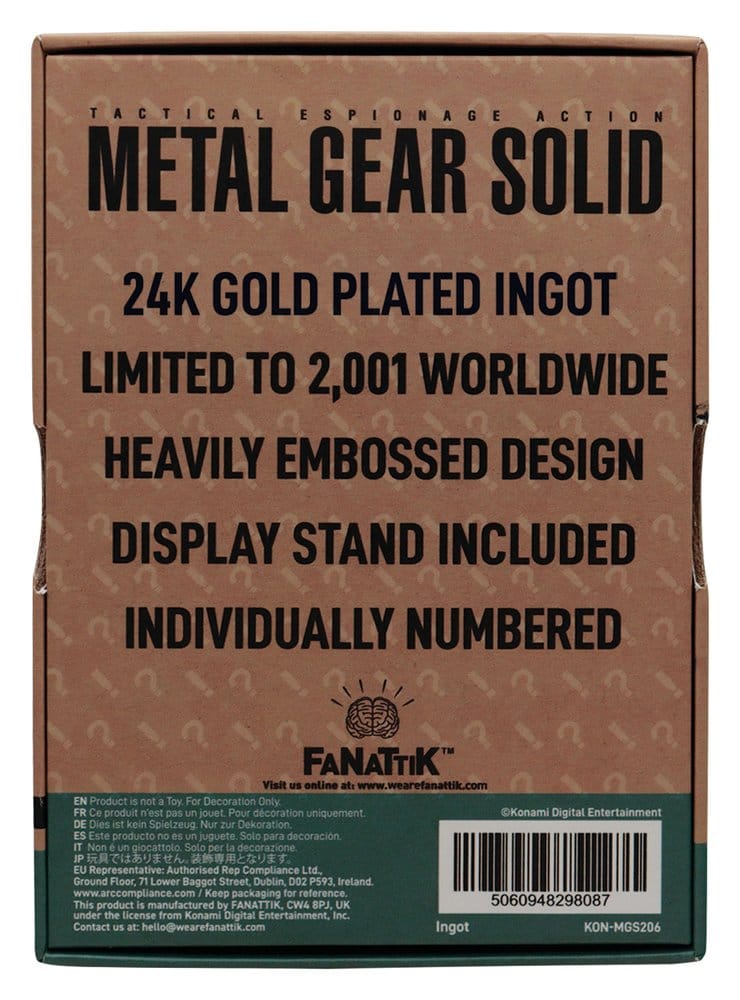 Metal Gear Solid 2 Lingote Raiden 24k Gold Plated Limited Edition