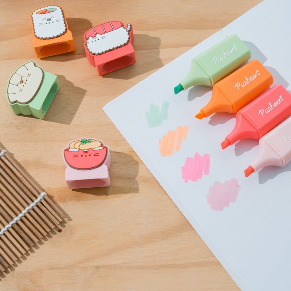 Pusheen Subrayadores con Topper Sushi Roll Set de 4