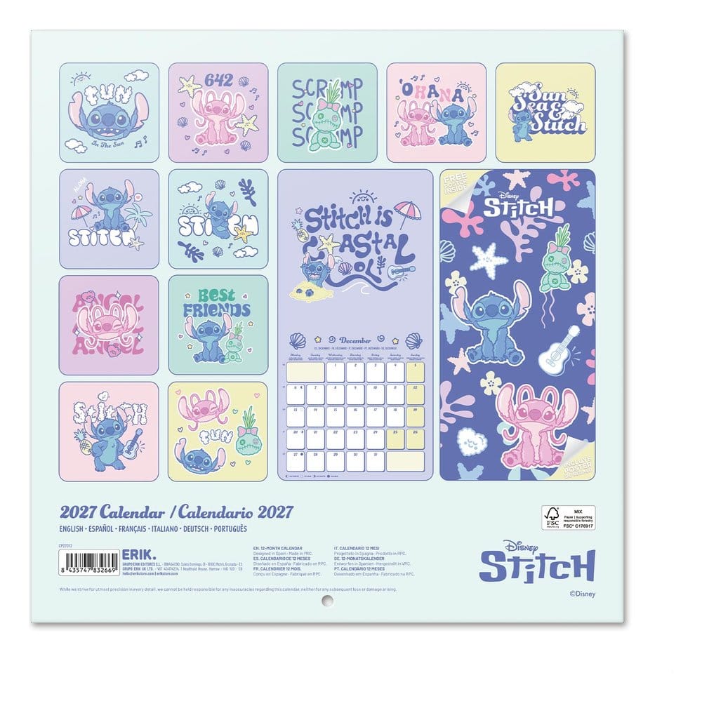 Disney Stitch Calendario de pared 2027 30 x 30 cm