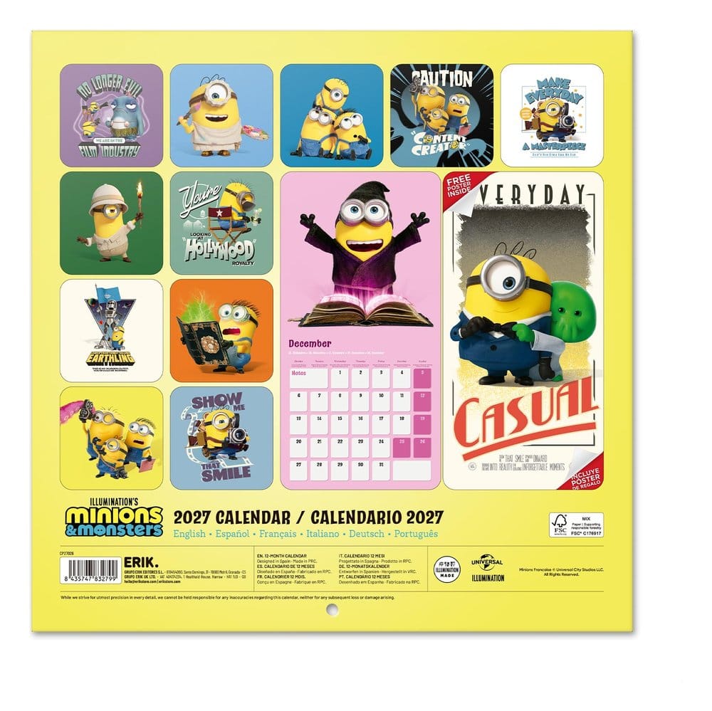 Minions Calendario de pared 2027 30 x 30 cm