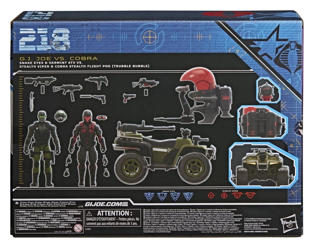 G.I. Joe Classified Series Set de Figuras y Vehículos Snake Eyes & Varmint ATV vs. Stealth Viper & Cobra Stealth Flight Pod (Trubble Bubble) 15 cm