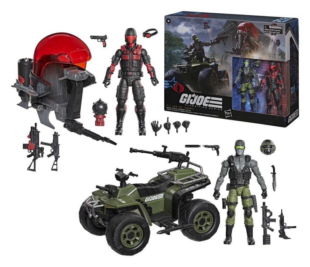 G.I. Joe Classified Series Set de Figuras y Vehículos Snake Eyes & Varmint ATV vs. Stealth Viper & Cobra Stealth Flight Pod (Trubble Bubble) 15 cm
