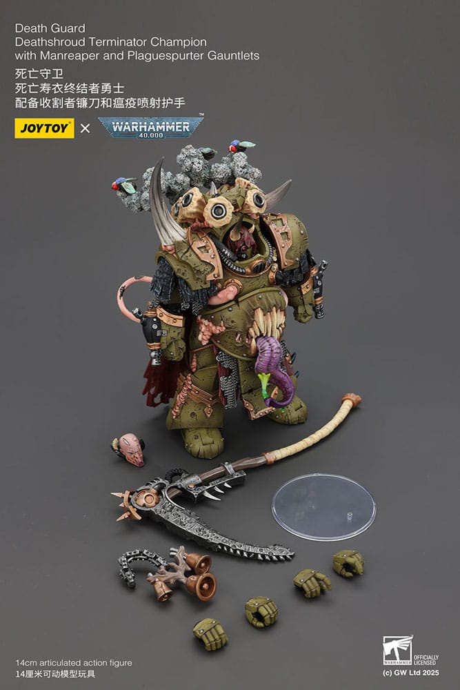 Warhammer 40k Figura 1/18 Death Guard Deathshroud Terminator Championwith Manreaper and Plaguespurter Gauntlets 14 cm