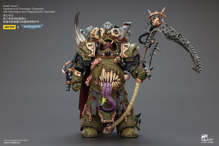 Warhammer 40k Figura 1/18 Death Guard Deathshroud Terminator Championwith Manreaper and Plaguespurter Gauntlets 14 cm