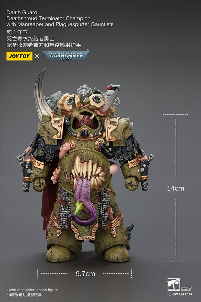Warhammer 40k Figura 1/18 Death Guard Deathshroud Terminator Championwith Manreaper and Plaguespurter Gauntlets 14 cm