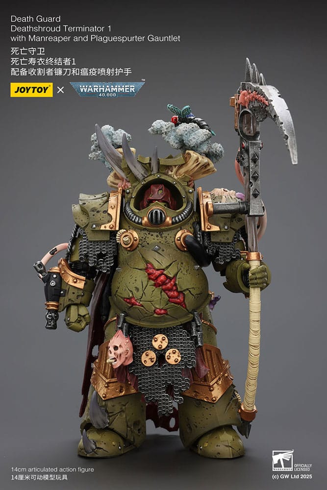 Warhammer 40k Figura 1/18 Death Guard Deathshroud Terminator 1 with Manreaper and Plaguespurter Gauntlet 14 cm Frikytopia