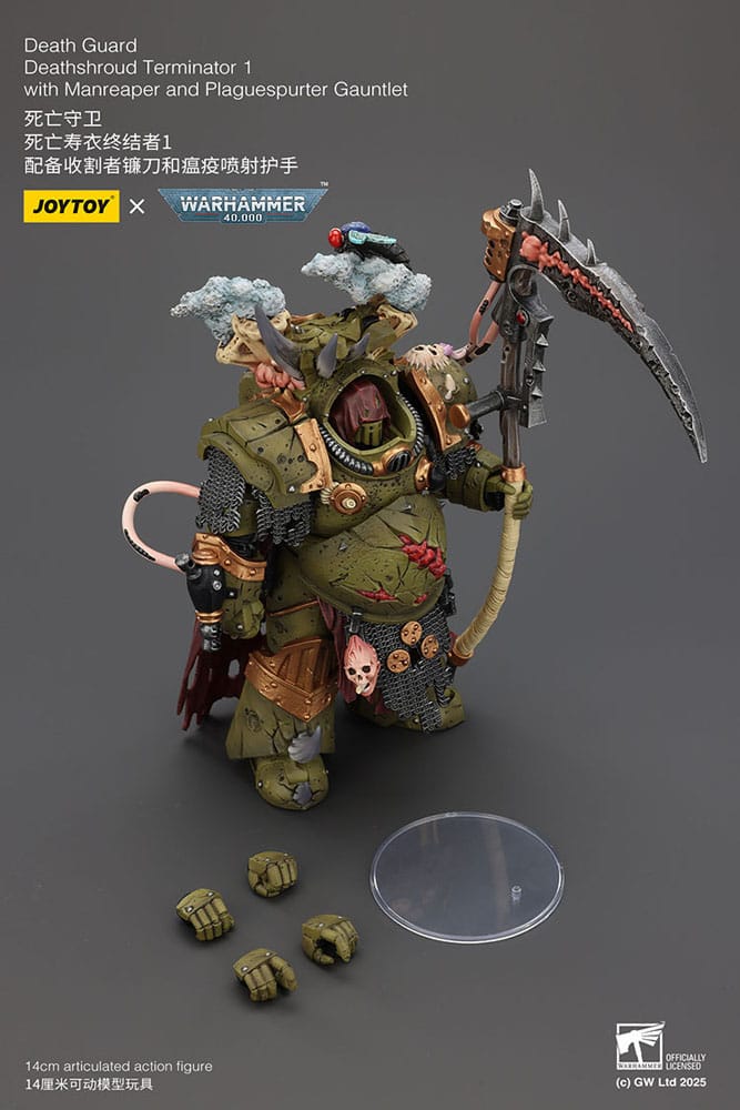 Warhammer 40k Figura 1/18 Death Guard Deathshroud Terminator 1 with Manreaper and Plaguespurter Gauntlet 14 cm