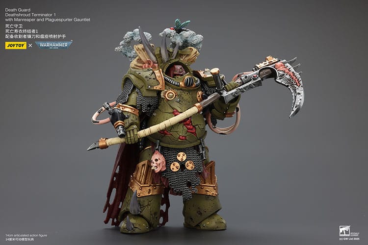 Warhammer 40k Figura 1/18 Death Guard Deathshroud Terminator 1 with Manreaper and Plaguespurter Gauntlet 14 cm