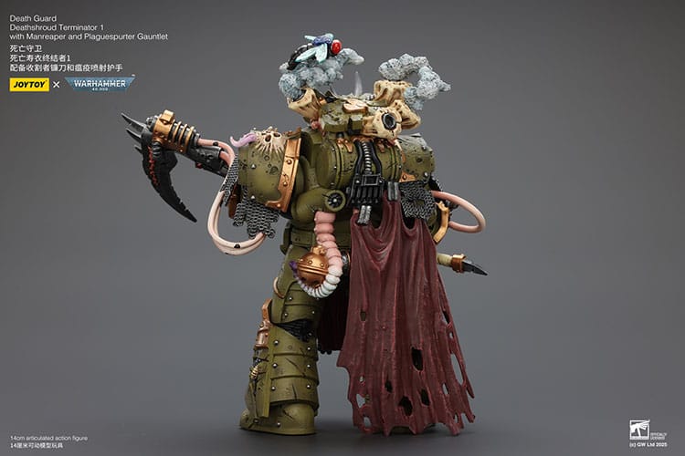 Warhammer 40k Figura 1/18 Death Guard Deathshroud Terminator 1 with Manreaper and Plaguespurter Gauntlet 14 cm