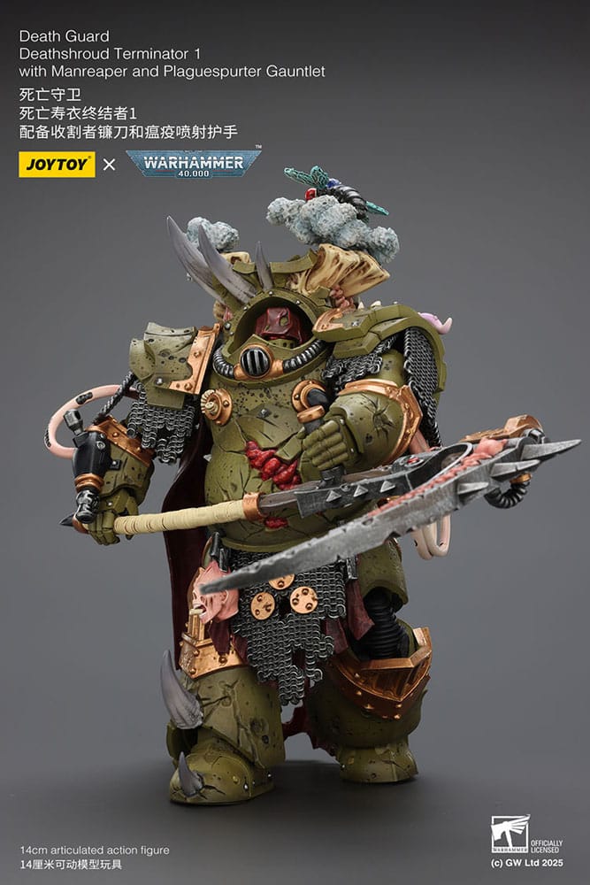 Warhammer 40k Figura 1/18 Death Guard Deathshroud Terminator 1 with Manreaper and Plaguespurter Gauntlet 14 cm