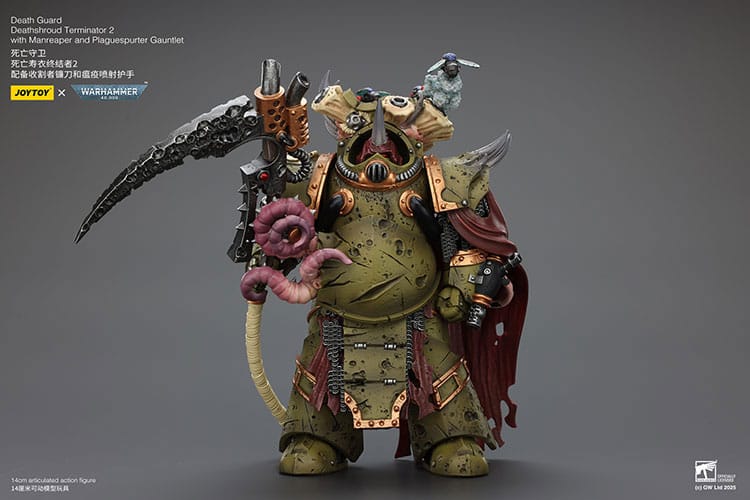 Warhammer 40k Figura 1/18 Death Guard Deathshroud Terminator 2 with Manreaper and Plaguespurter Gauntlet 14 cm Frikytopia