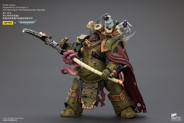Warhammer 40k Figura 1/18 Death Guard Deathshroud Terminator 2 with Manreaper and Plaguespurter Gauntlet 14 cm