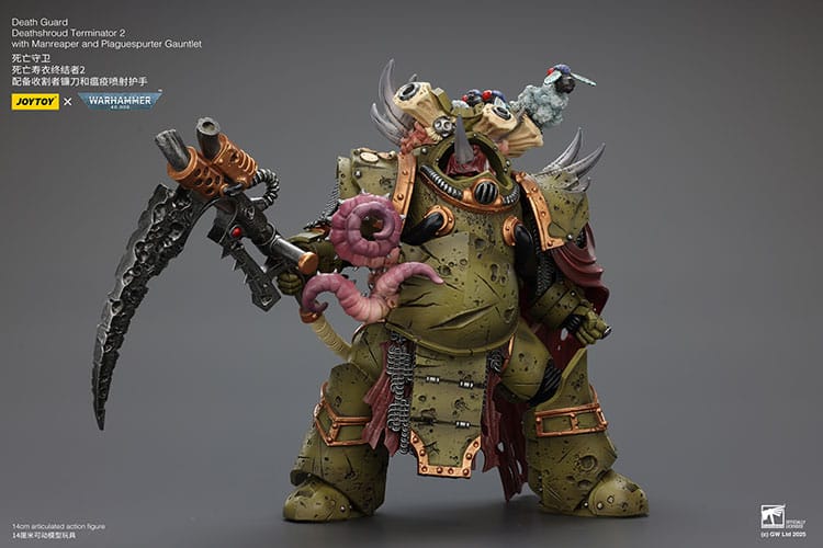 Warhammer 40k Figura 1/18 Death Guard Deathshroud Terminator 2 with Manreaper and Plaguespurter Gauntlet 14 cm