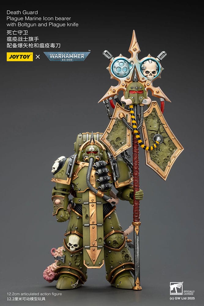 Warhammer 40,000 Figura Death Guard Plague Marine Icon bearer with Boltgun and Plague knife 12 cm Frikytopia