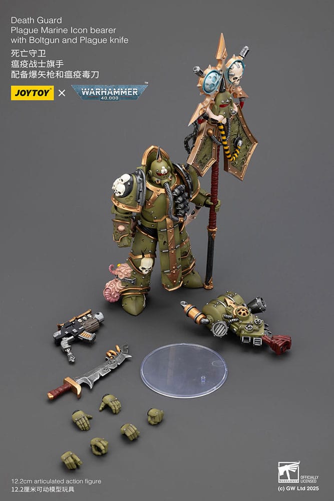 Warhammer 40,000 Figura Death Guard Plague Marine Icon bearer with Boltgun and Plague knife 12 cm