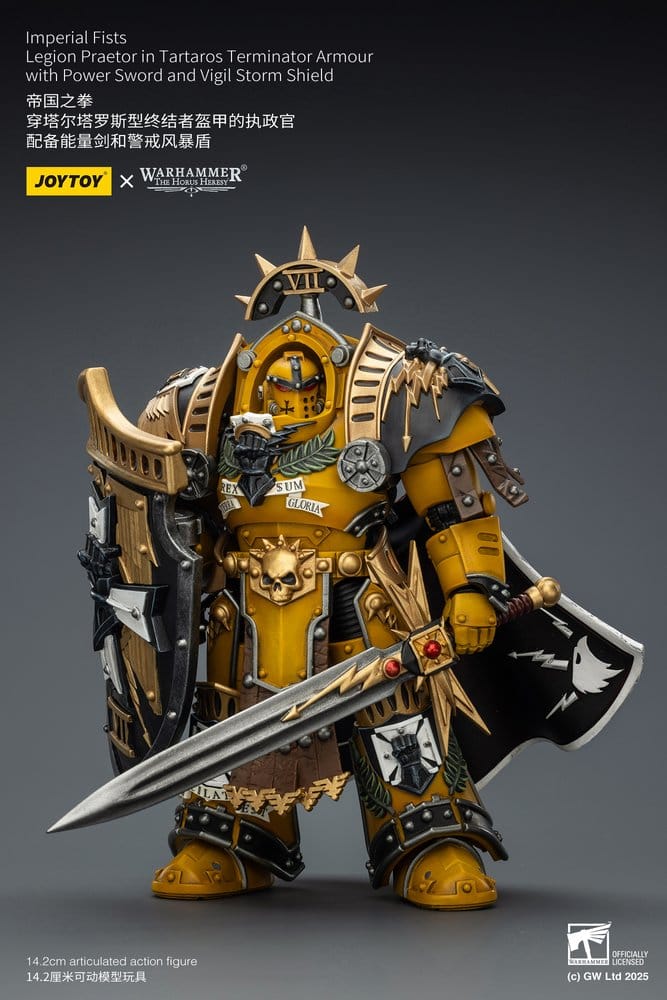 Warhammer Imperial Fists Figura Legion Praetor in Tartaros Terminator Armourwith Power Sword and Vigil Storm Shield 14 cm