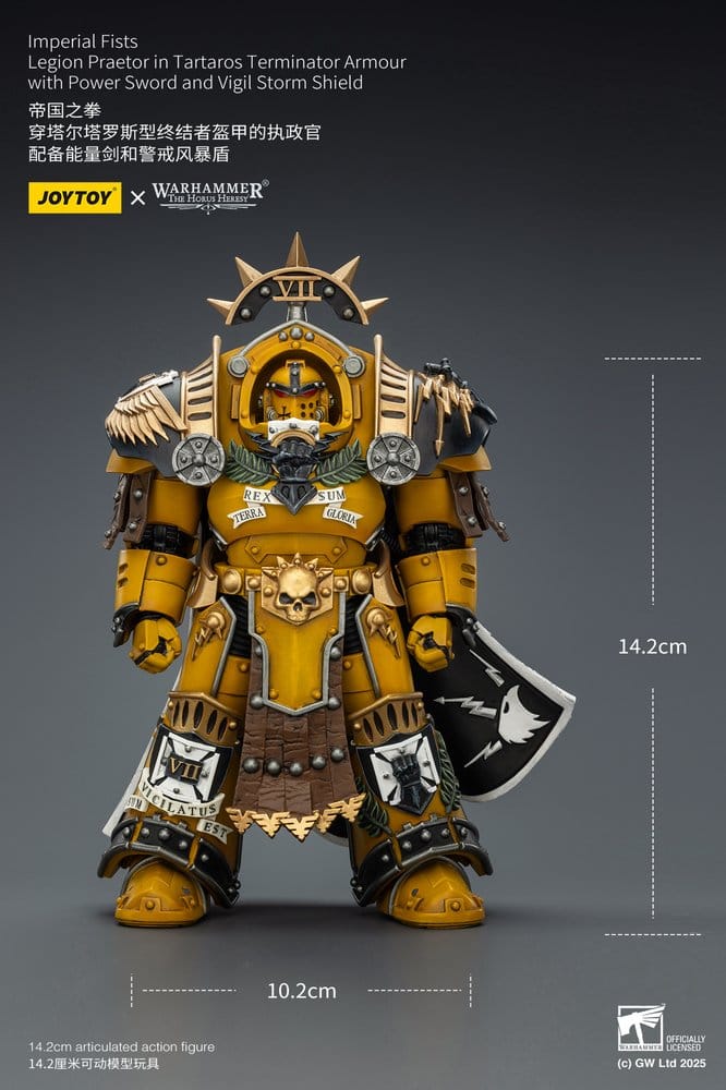 Warhammer Imperial Fists Figura Legion Praetor in Tartaros Terminator Armourwith Power Sword and Vigil Storm Shield 14 cm