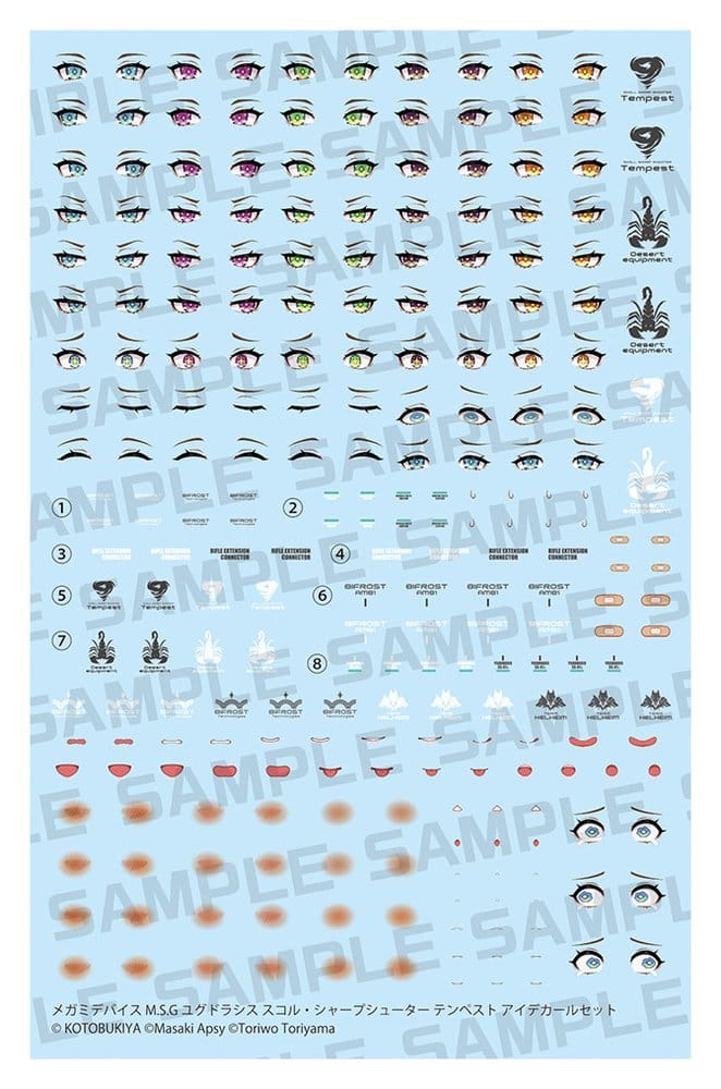 Megami Device M.S.G. Accesorios para Maquetas Plastic Model Kit 1/1 Yggdrasis Skoll Sharpshooter Tempest Eye Decal Set