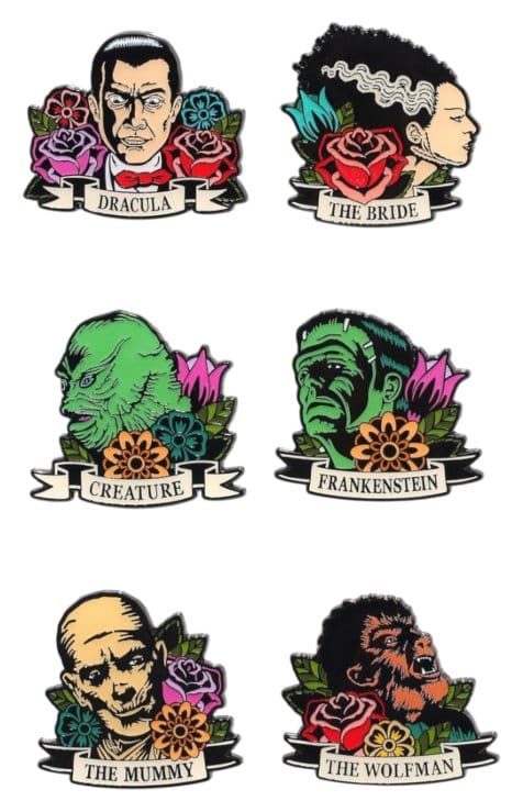 Universal Monsters Chapas esmaltadas Floral Tattoo Mystery Blind Expositor (12)