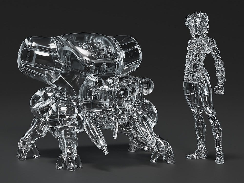 Ghost in the Shell Maqueta Plastic Model Kit PLAMAX minimum factory Motoko Kusanagi con Fuchikoma: Thermoptic Camouflage Ver. 8 cm
