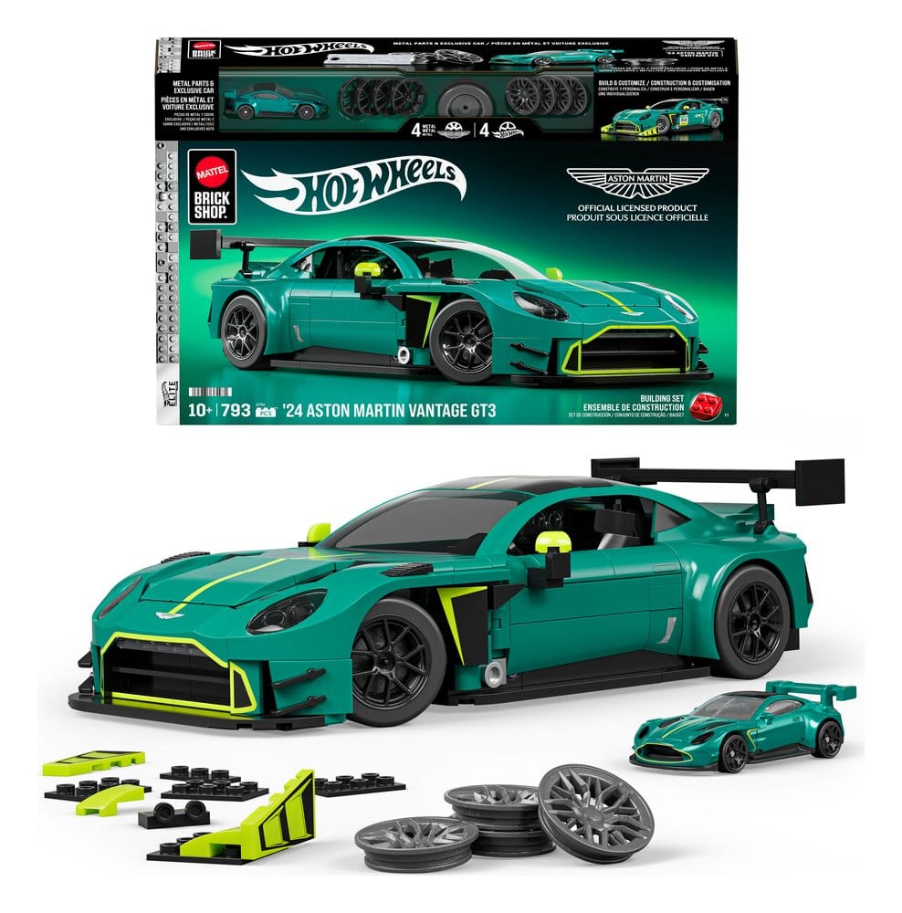 Hot Wheels Elite Mattel Brick Shop Kit de Construcción 1/16 '24 Aston Martin Vantage GT3 Frikytopia