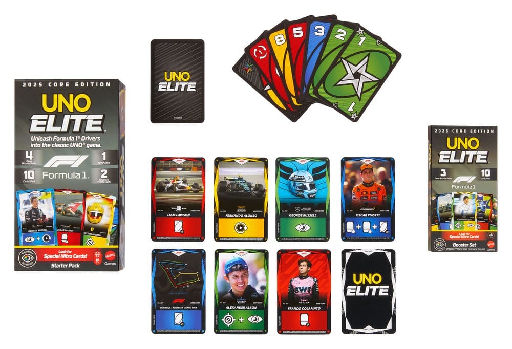 Formula 1 UNO Juego de Cartas Elite F1 Booster-Set