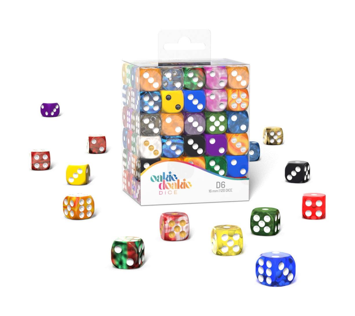 Oakie Doakie Dice Dados D6 16 mm Retail Pack Mixed (120)