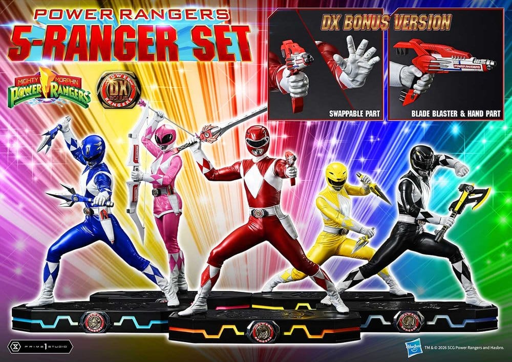 Mighty Morphin Power Rangers Premium Masterline Set de 5 Estatuas 1/4 Deluxe Bonus Version 62 cm