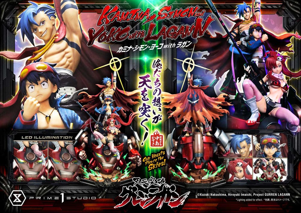 Gurren Lagann Estatua Ultimate Premium Masterline Series 1/4 Kamina, Simon & Yoko with Lagann Deluxe Bonus Version 97 cm