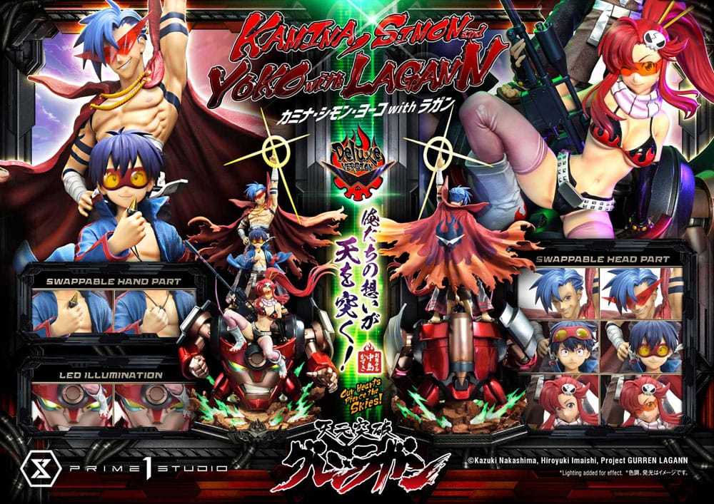 Gurren Lagann Estatua Ultimate Premium Masterline Series 1/4 Kamina, Simon & Yoko with Lagann Deluxe Bonus Version 97 cm