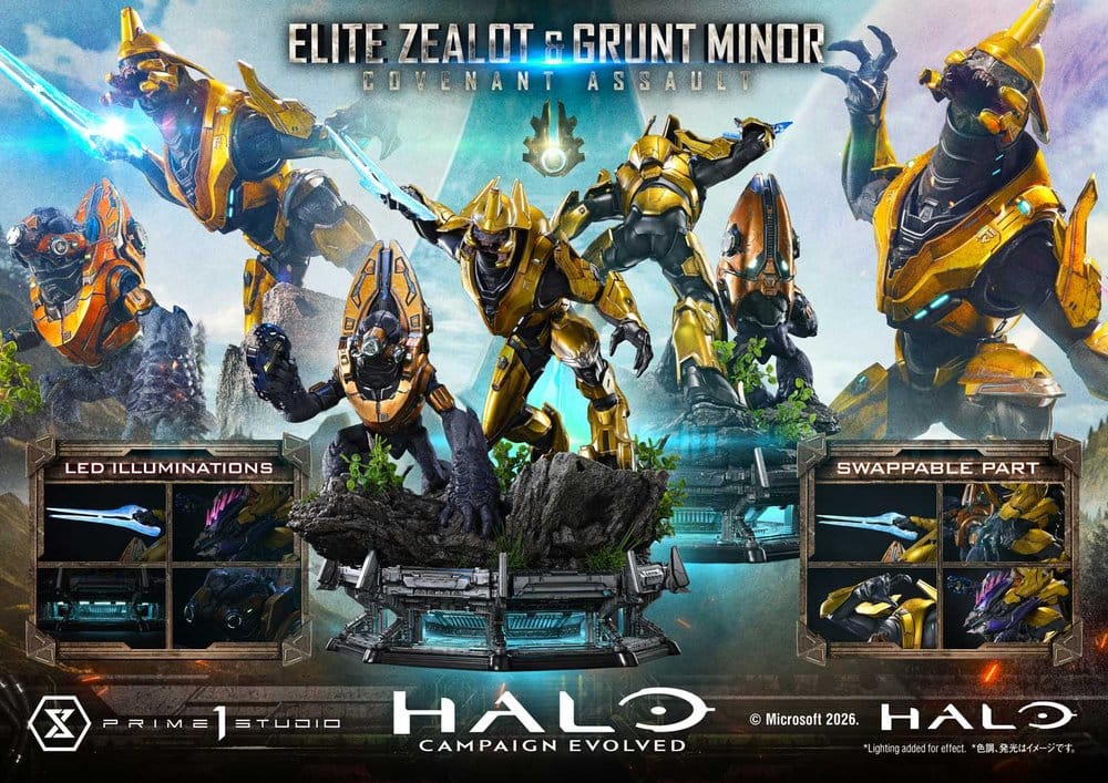 Halo: Campaign Evolved Ultimate Premium Masterline Series Estatua 1/4 Elite Zealot & Grunt Minor: Covenant Assault Bonus Version 81 cm
