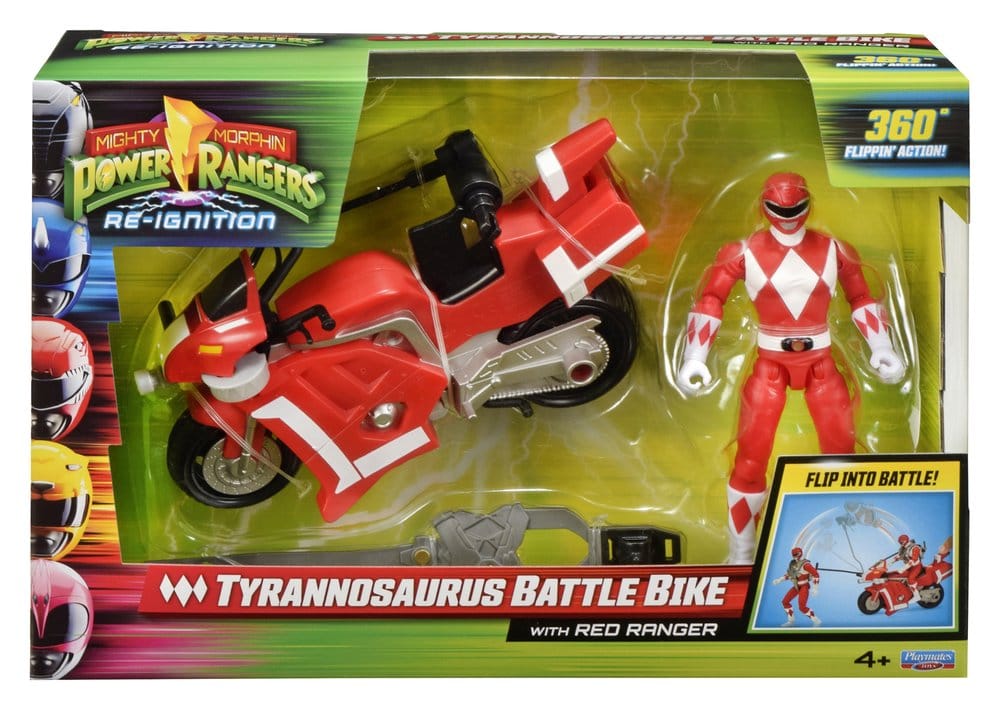 Mighty Morphin Power Rangers Battle Bike Vehículo Tyrannosaurus Rex with Red Ranger 18 cm Frikytopia