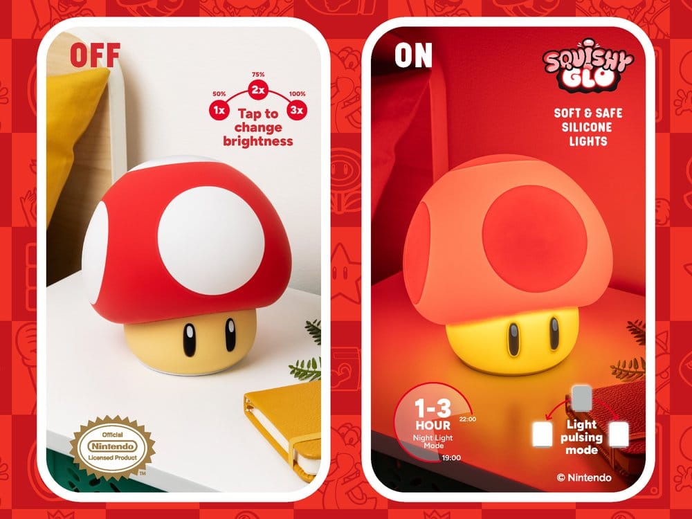 Super Mario SquishyGlo Lámpara Super Mushroom Rechargeable 15 cm
