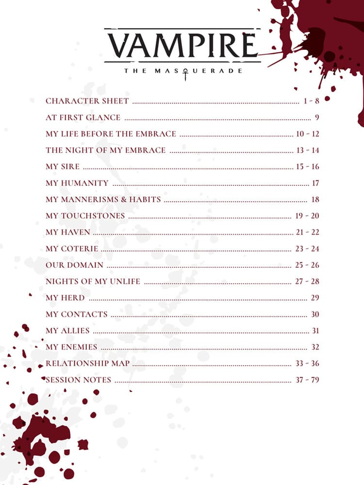 Vampire: The Masquerade 5th Edition RPG Diario Expanded Character Sheet Journal  *Edición Inglés*