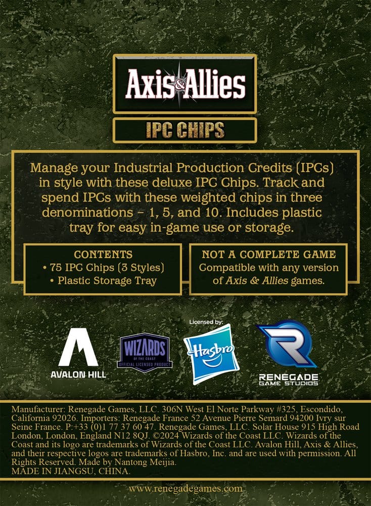 Avalon Hill juego de mesa Axis & Allies: IPC Chips Extensión