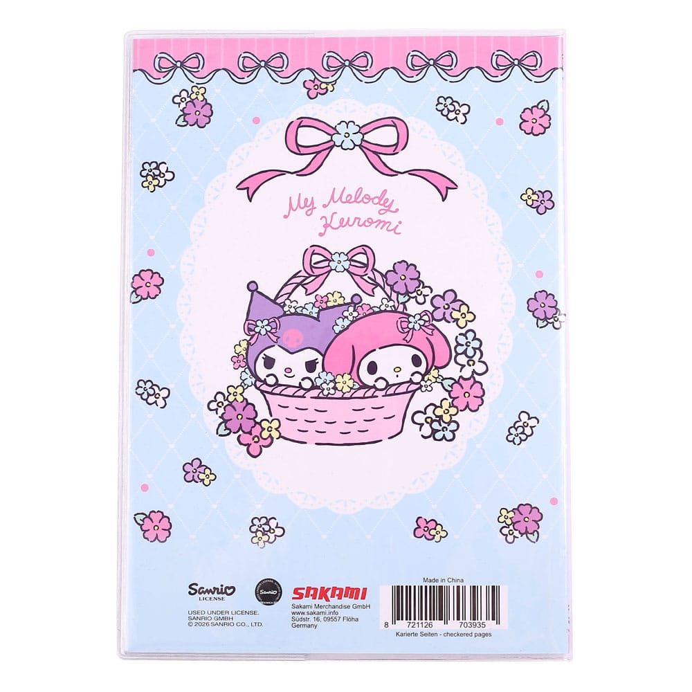 Sanrio Libreta Kuromi & My Melody Pastel Flower Holographic Checkered