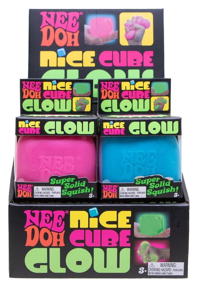 NeeDoh Bola Antiestrés Nice Cube Glow (Glow in the Dark) 5 cm Surtido (12)
