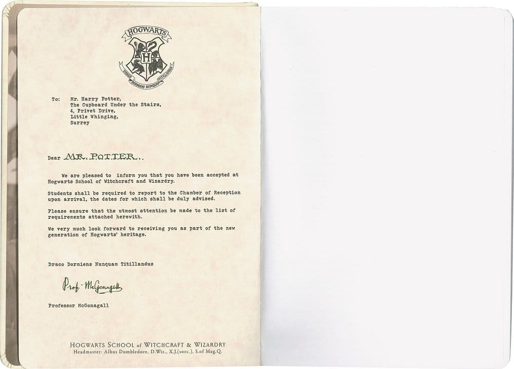 Harry Potter Cuaderno de Tapa Dura Carta de Hogwarts 21 cm