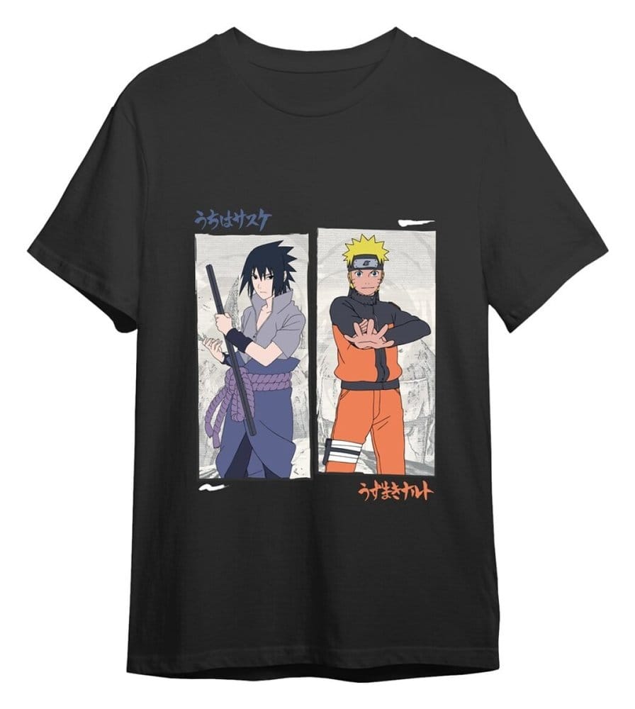 Naruto Shippuden Camiseta Naruto vs Sasuke Black Talla XL