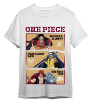 One Piece Camiseta Monkey D. Ruffy & Trafalgar D. Water Law & Eustass Blanco Talla L
